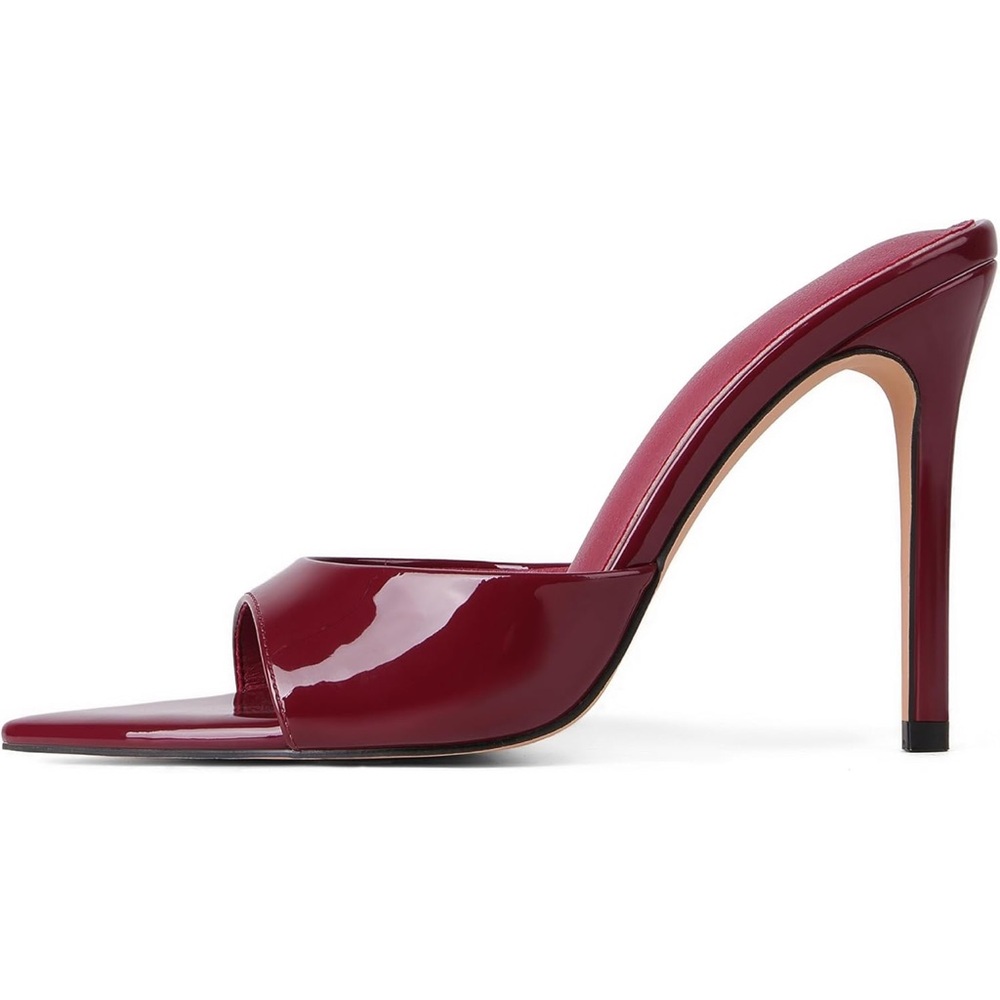 Women's Burgundy Patent Leather Pointed Toe High Heel Mules - Picture 8 of 8